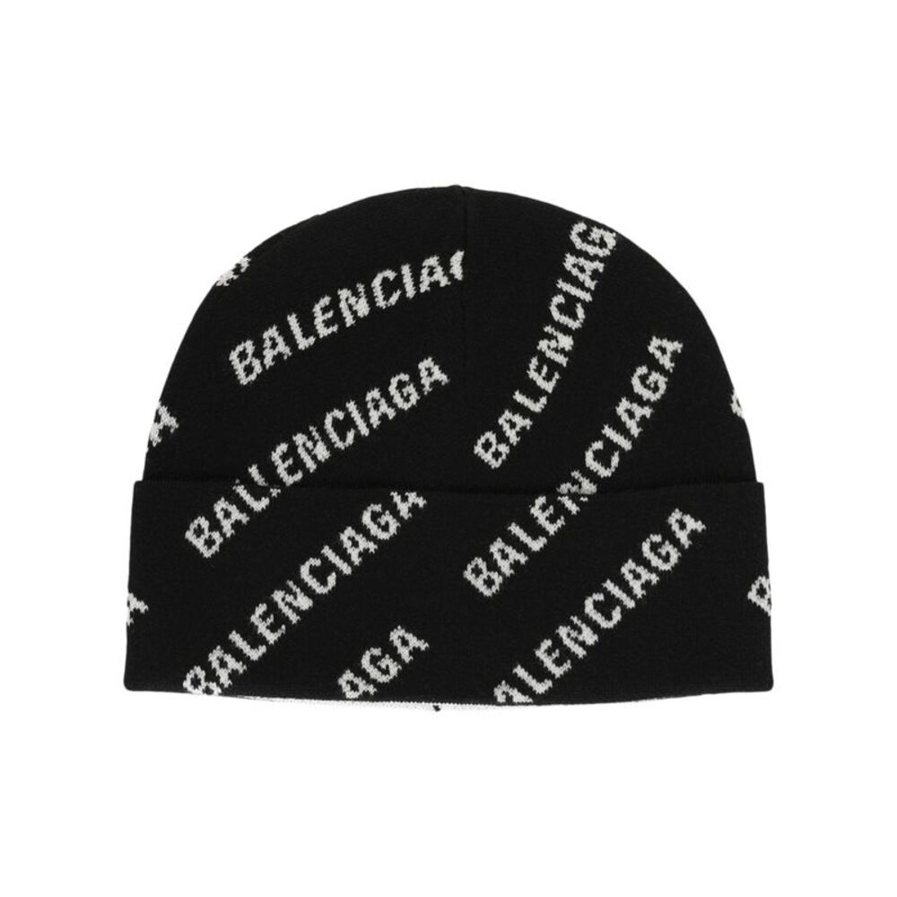 Balenciaga Allover Mini Logo Knit Beanie Womens